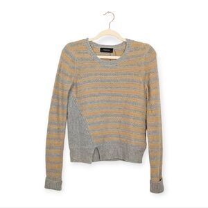 Thakoon Grey Camel Stripe Wool Cashmere Long Sleeve Crewneck Sweater Size XS